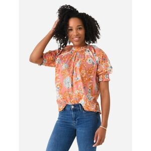 Trovata Birds of Paradise Women Shiela Top Medium Orange Pink Artsy Dahlia Flora